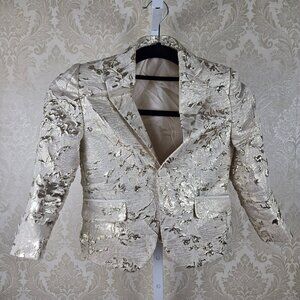 KW Kids World of USA Size 5 Boys Cream Gold Formal Blazer Wedding Celebration